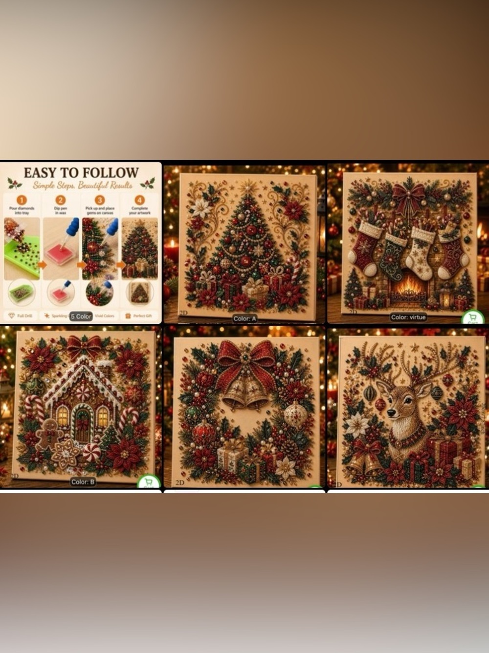 5 Diamond Pearl Painting Set. DIY Christmas Crafts/ Gifts.